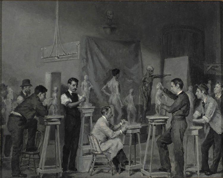 詹姆斯P. 凯利，(1854-1893)建模类，1879年纸板上的油(grisaille) 10 1/4 x 12 3/4英寸. (26.0 x 32.4 cm.艺术家的礼物(1879年.5